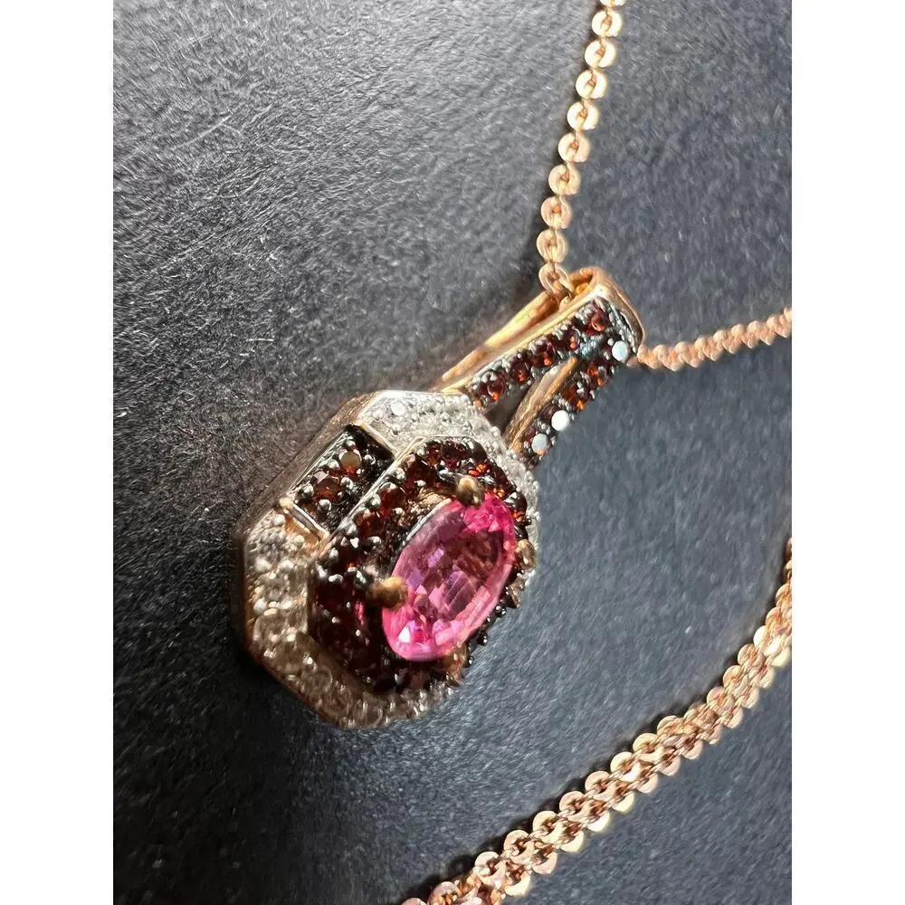 NEW Mahenge pink spinel and brown zircon pendant in Rose Gold over 925 silver